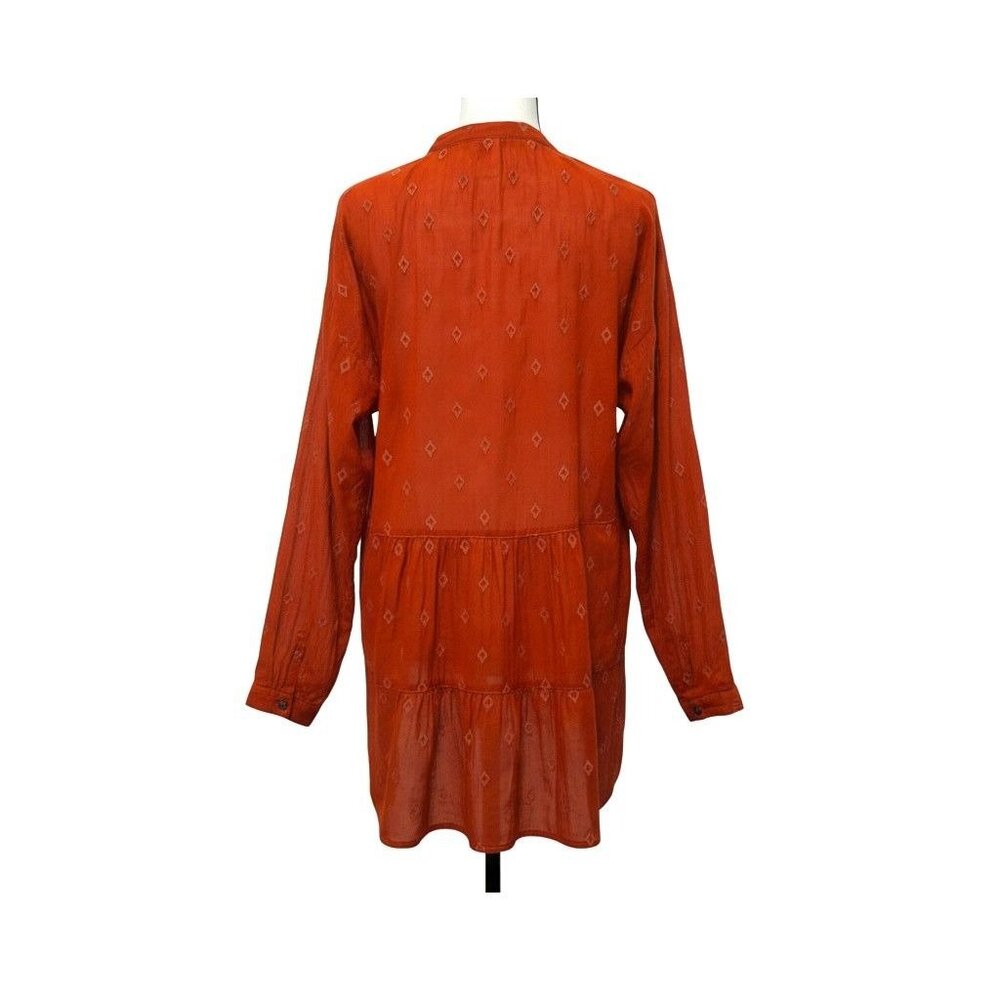 Anthropologie Pilcro Womens S Orange Diamond Embroidered Tiered‎ Tunic Top Boho - Picture 4 of 9